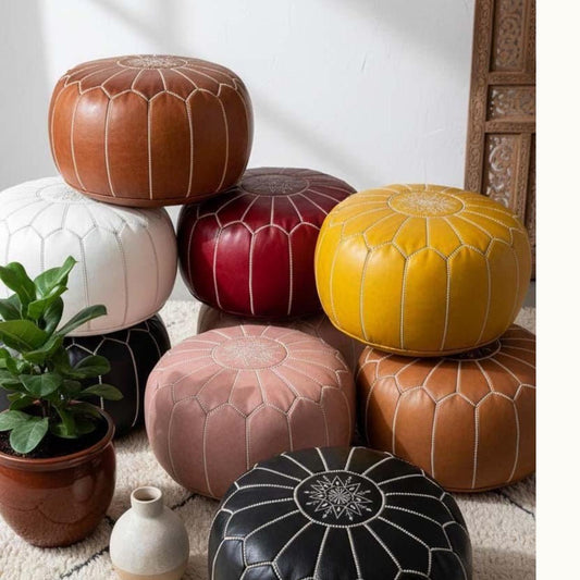 Pouf marocain en cuir, plusieurs coloris